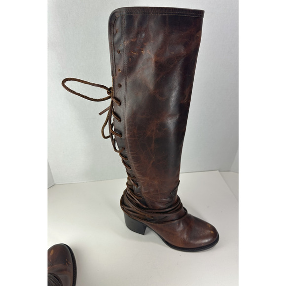 *Flawed Freebird Coal Boots Distressed Leather Tall Lace Up Western Festival 8 - Picture 13 of 16